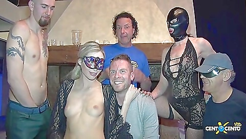 Tall blonde takes two cocks with benza